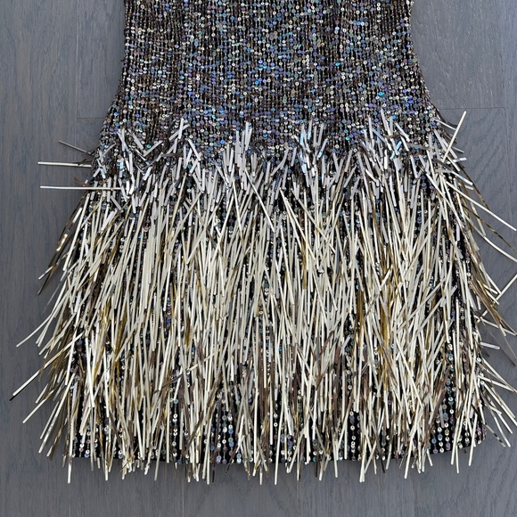 Alice + Olivia FIFI Gold Black Ombre Fringe Mini Dress EUC - Size 2 - Picture 5 of 11